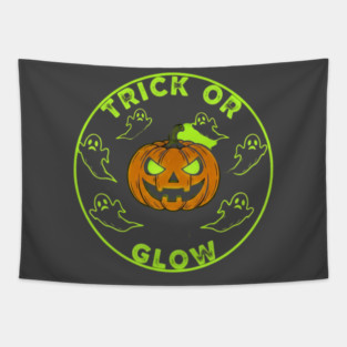 Trick or Glow – Neon Ring Pumpkin & Ghost Circle | horror halloween | retro halloween | Vintage Halloween | Anniversary Gift | Halloween Spirit | Halloween gift Tapestry