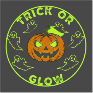 Trick or Glow – Neon Ring Pumpkin & Ghost Circle | horror halloween | retro halloween | Vintage Halloween | Anniversary Gift | Halloween Spirit | Halloween gift Posters and Art