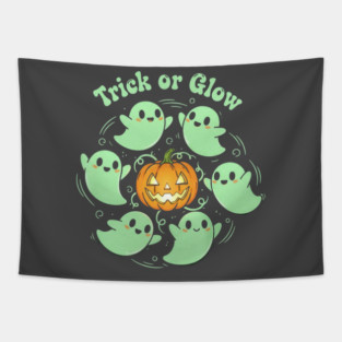 Trick or Glow – Kawaii Ghost Ring with Pumpkin | horror halloween | retro halloween | Vintage Halloween | Anniversary Gift | Halloween Spirit | Halloween gift Tapestry