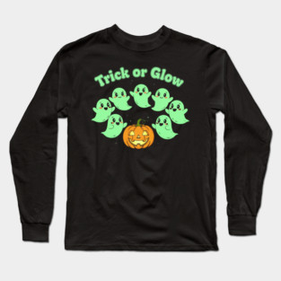 Trick or Glow – Kawaii Ghost Squad & Pumpkin | horror halloween | retro halloween | Vintage Halloween | Anniversary Gift | Halloween Spirit | Halloween gift Long Sleeve T-Shirt