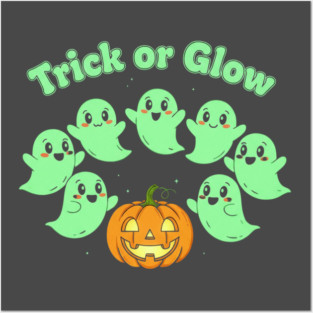 Trick or Glow – Kawaii Ghost Squad & Pumpkin | horror halloween | retro halloween | Vintage Halloween | Anniversary Gift | Halloween Spirit | Halloween gift Posters and Art