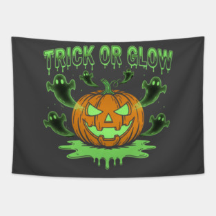 Trick or Glow – Ghost Party Neon Pumpkin | horror halloween | retro halloween | Vintage Halloween | Anniversary Gift | Halloween Spirit | Halloween gift Tapestry