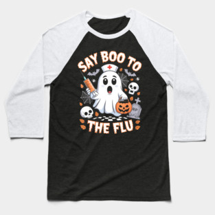 Retro Nurse Ghost Halloween Vaccine Say Boo to The Flu Baseball T-Shirt