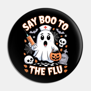 Retro Nurse Ghost Halloween Vaccine Say Boo to The Flu Pin