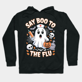 Retro Nurse Ghost Halloween Vaccine Say Boo to The Flu Hoodie
