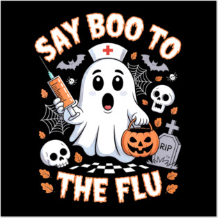 Retro Nurse Ghost Halloween Vaccine Say Boo to The Flu Posters and Art