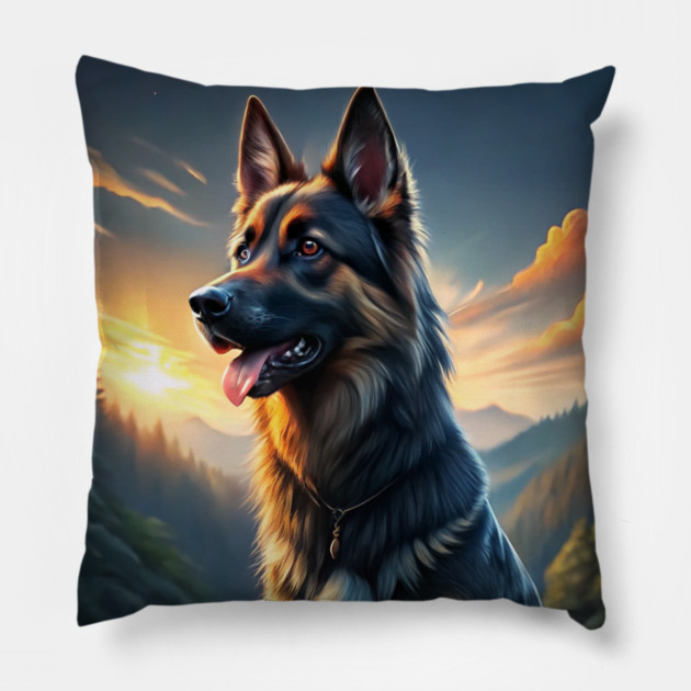 Majestic German Shepherd Sunset Nature Lover's Dog Pillow by IamActiveDog