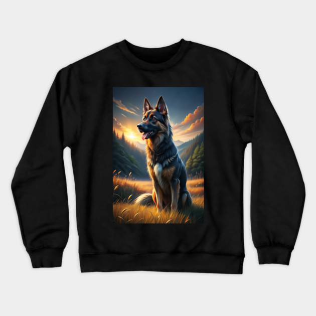 Majestic German Shepherd Sunset Nature Lover's Dog Crewneck Sweatshirt by IamActiveDog