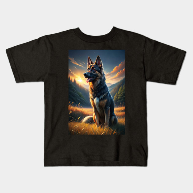 Majestic German Shepherd Sunset Nature Lover's Dog Kids T-Shirt by IamActiveDog
