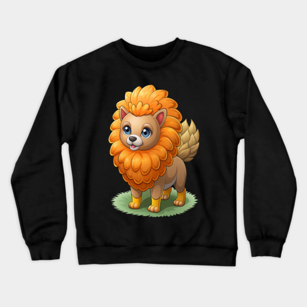 Cute Cartoon Dog - Fluffy Lion Mane Pomeranian Crewneck Sweatshirt by IamActiveDog