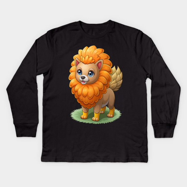 Cute Cartoon Dog - Fluffy Lion Mane Pomeranian Kids Long Sleeve T-Shirt by IamActiveDog