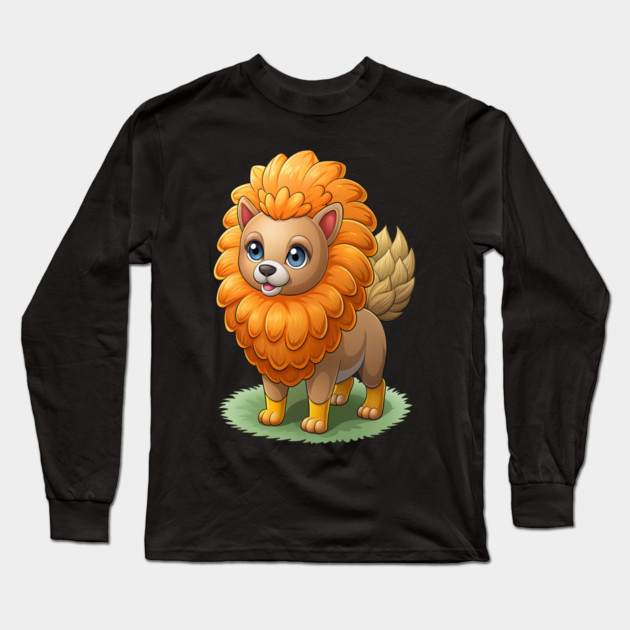 Cute Cartoon Dog - Fluffy Lion Mane Pomeranian Long Sleeve T-Shirt by IamActiveDog