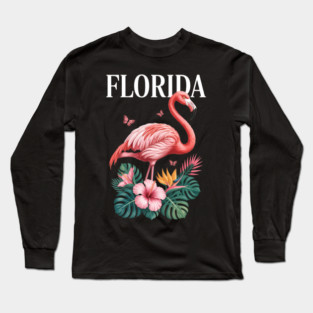 Florida Flamingo Miami Tropical Plants Souvenir Long Sleeve T-Shirt
