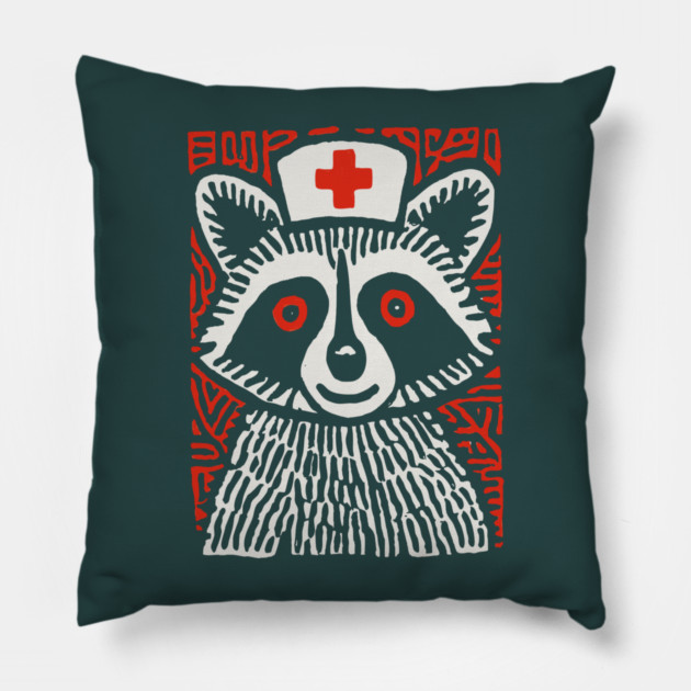 Raccoon Nurse | The Midnight Medic Pillow by TuncGK