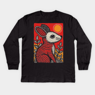 Cozy Mouse | The Little Red Folk Art Critter Kids Long Sleeve T-Shirt