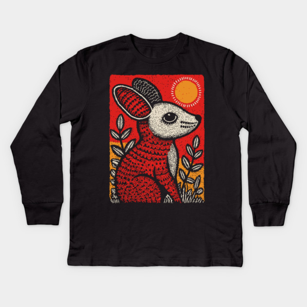 Cozy Mouse | The Little Red Folk Art Critter Kids Long Sleeve T-Shirt by TuncGK