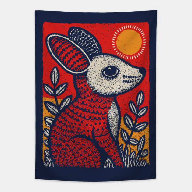 Cozy Mouse | The Little Red Folk Art Critter Tapestry by TuncGK