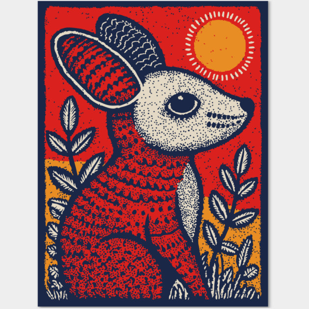 Cozy Mouse | The Little Red Folk Art Critter Wall Art by TuncGK