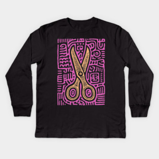 Psychedelic Barber Shears | The Abstract Haircut Kids Long Sleeve T-Shirt
