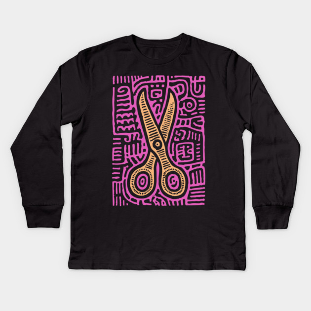 Psychedelic Barber Shears | The Abstract Haircut Kids Long Sleeve T-Shirt by TuncGK