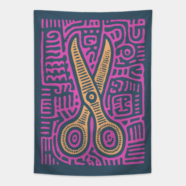 Psychedelic Barber Shears | The Abstract Haircut Tapestry by TuncGK
