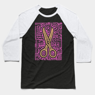 Psychedelic Barber Shears | The Abstract Haircut Baseball T-Shirt