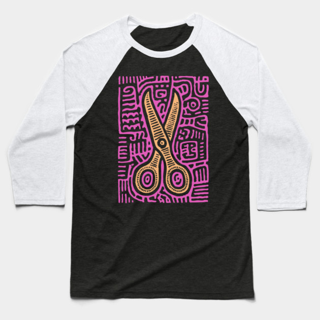 Psychedelic Barber Shears | The Abstract Haircut Baseball T-Shirt by TuncGK
