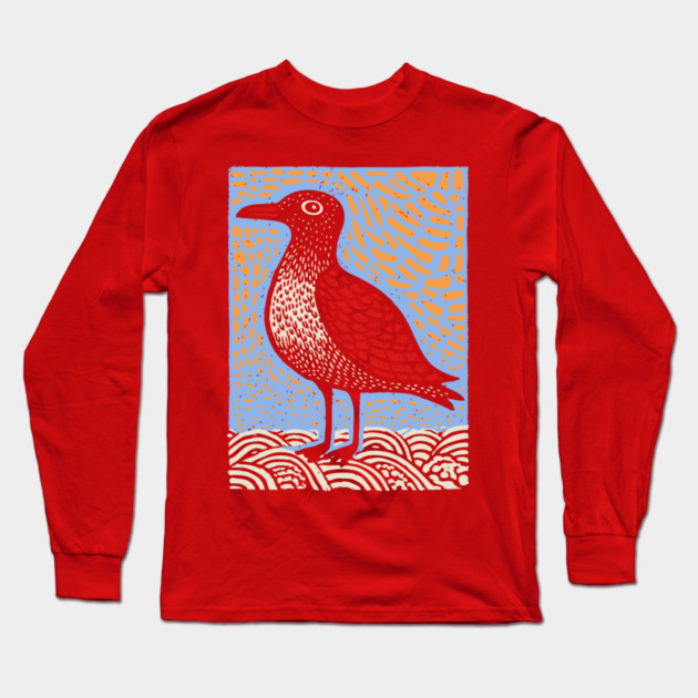 Folk Art Seagull | The Chip Thief of the Pier Long Sleeve T-Shirt by TuncGK
