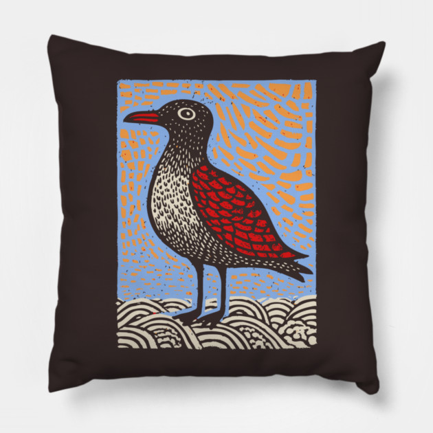 Folk Art Seagull | The Chip Thief of the Pier Pillow by TuncGK