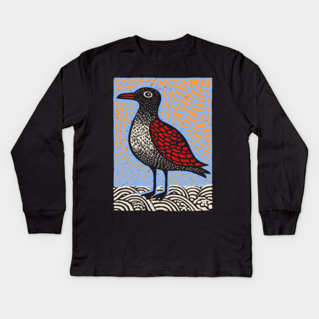 Folk Art Seagull | The Chip Thief of the Pier Kids Long Sleeve T-Shirt by TuncGK
