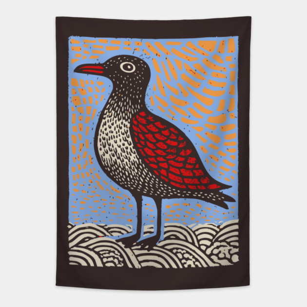Folk Art Seagull | The Chip Thief of the Pier Tapestry by TuncGK