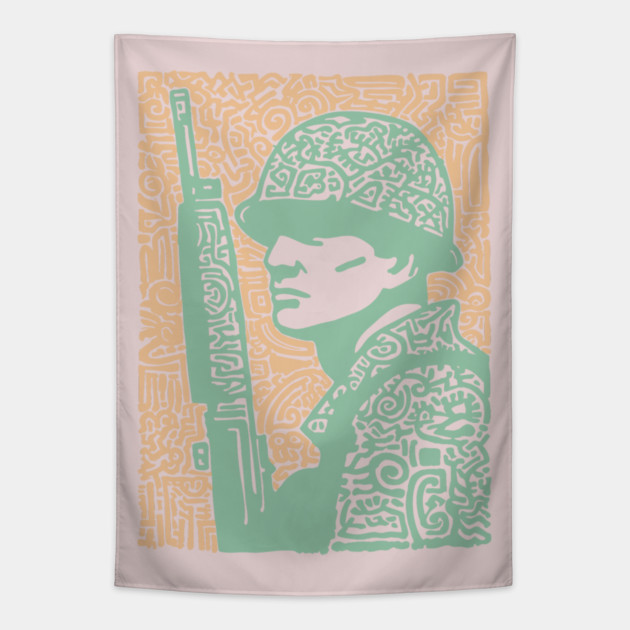 Abstract Soldier | The Stoic Infantryman Tapestry by TuncGK