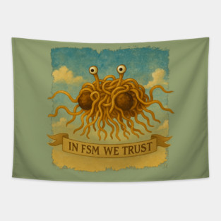 In FSM We Trust – Flying Spaghetti Monster / Pastafarian Tapestry