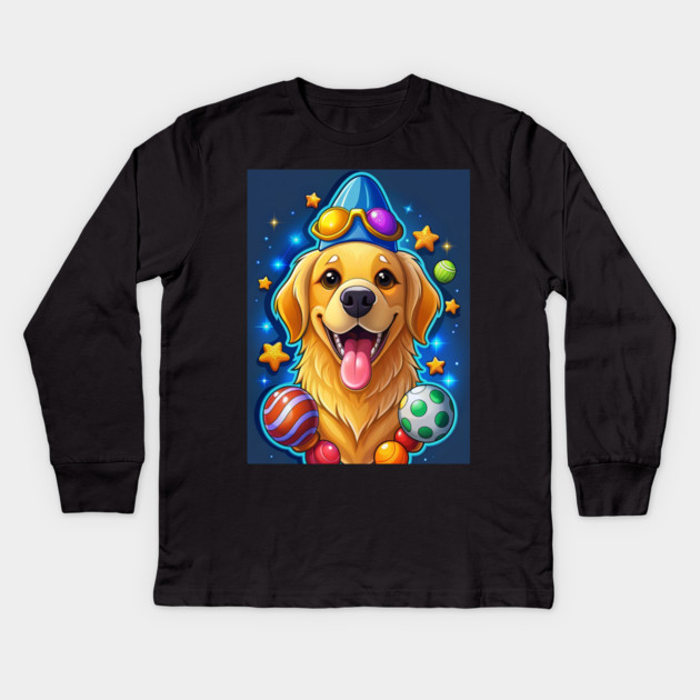 Golden Retriever With Funny Expressions and Happy Vibes for Dog Lovers Kids Long Sleeve T-Shirt by IamActiveDog