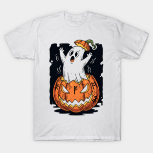 Spooky Pumpkin Ghost Popping Out with Halloween Runes Funny T-Shirt