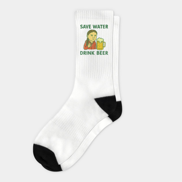 Save Water Drink Beer Climate Parody Joke Socks by Anticorporati