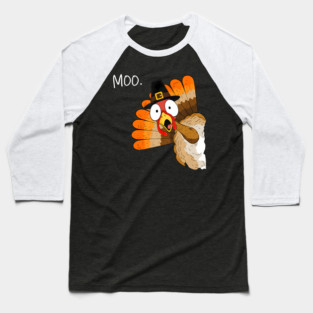 Turkey Moo Funny Thanksgiving Fall Cow Men Women Kids Baseball T-Shirt