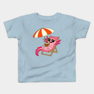 Cute Axolotl Design – Summer Vacation Axolotl with Coconut and Umbrella Kids T-Shirt