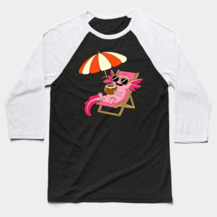 Cute Axolotl Design – Summer Vacation Axolotl with Coconut and Umbrella Baseball T-Shirt