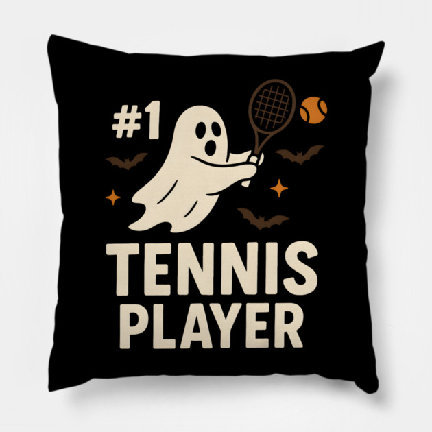 #1 Tennis Player Funny Halloween Ghost Gift Pillow by MakerMind8.2