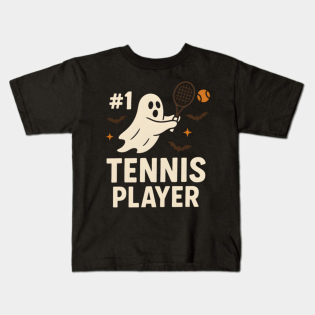#1 Tennis Player Funny Halloween Ghost Gift Kids T-Shirt by MakerMind8.2