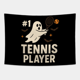 #1 Tennis Player Funny Halloween Ghost Gift Tapestry