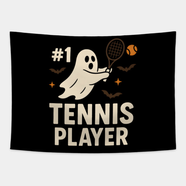 #1 Tennis Player Funny Halloween Ghost Gift Tapestry by MakerMind8.2