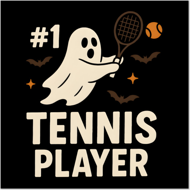 #1 Tennis Player Funny Halloween Ghost Gift Wall Art by MakerMind8.2