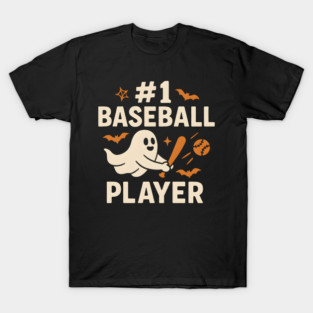 #1 Baseball Player Funny Halloween Ghost Gift T-Shirt