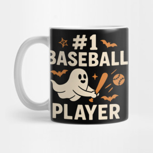 #1 Baseball Player Funny Halloween Ghost Gift Mug