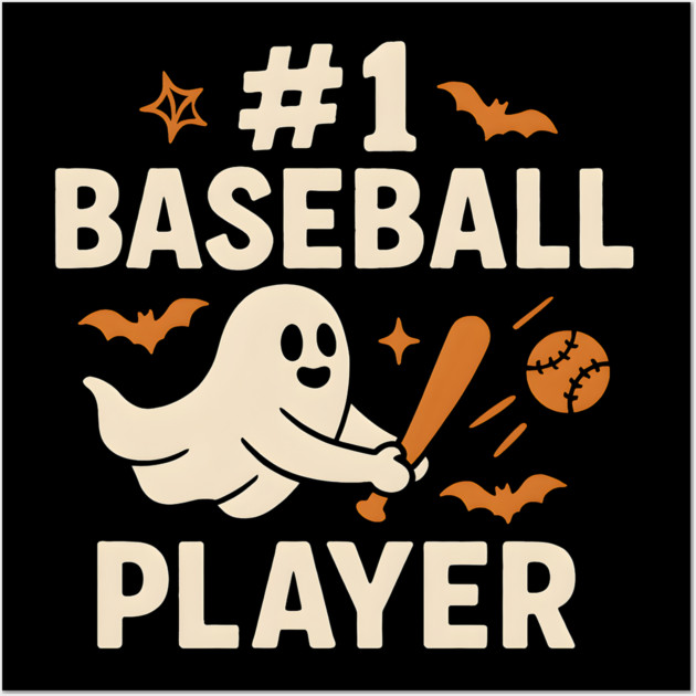 #1 Baseball Player Funny Halloween Ghost Gift Wall Art by MakerMind8.2