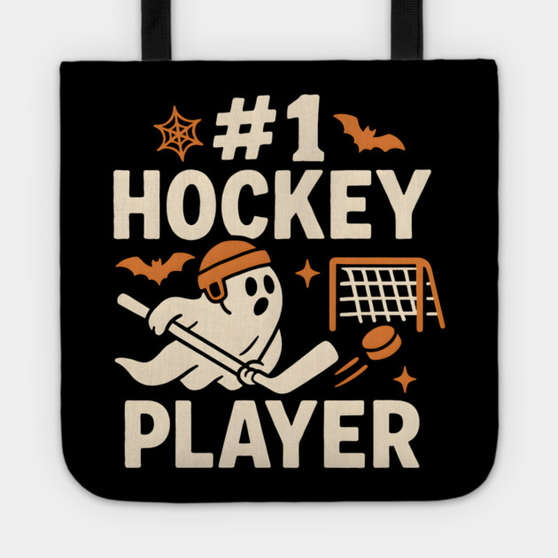 #1 Hockey Player Funny Halloween Ghost Gift Tote by MakerMind8.2