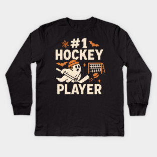 #1 Hockey Player Funny Halloween Ghost Gift Kids Long Sleeve T-Shirt