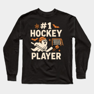 #1 Hockey Player Funny Halloween Ghost Gift Long Sleeve T-Shirt
